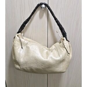 Paolo‎ Masi Soft Leather Cream Gold Hobo Shoulder Bag Brown Braid Handle Purse